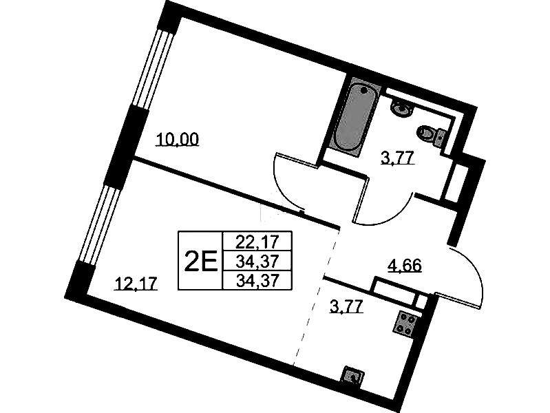 1-комнатная квартира 34.37 м², 11/11 эт., ЖК «Квартал Лаголово»